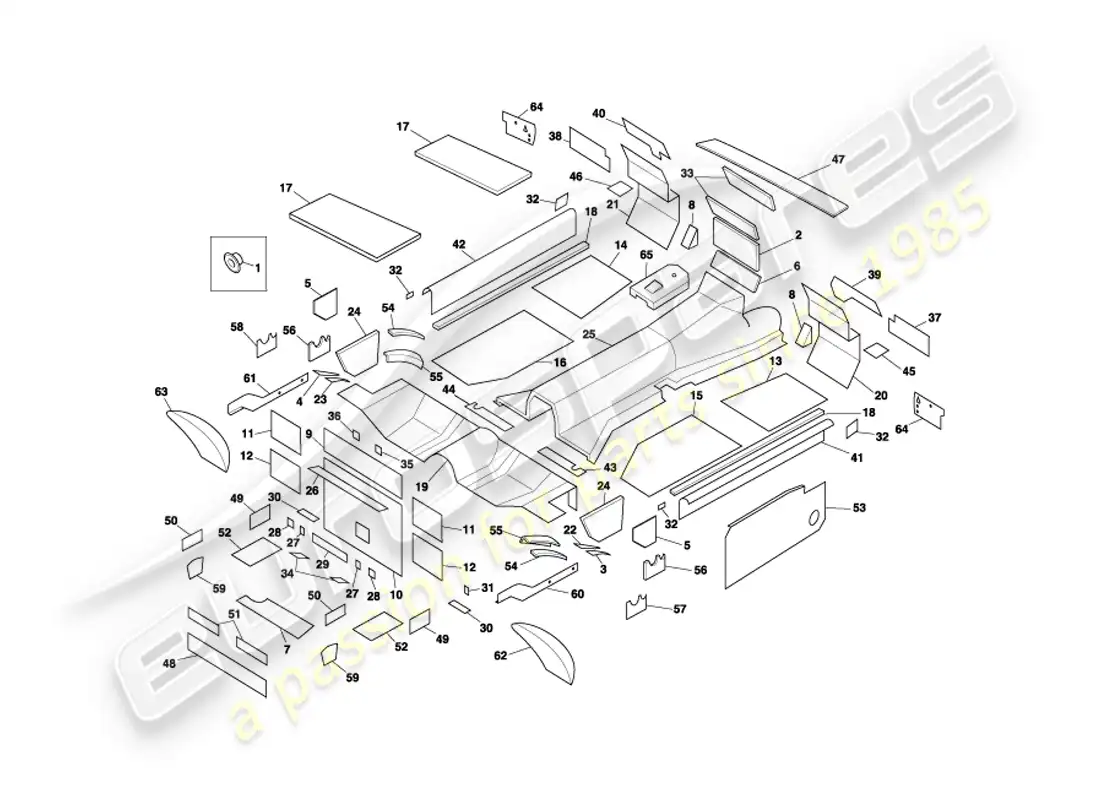 aston martin db7 vantage (2003) diagrama de piezas de insonorización del cupé