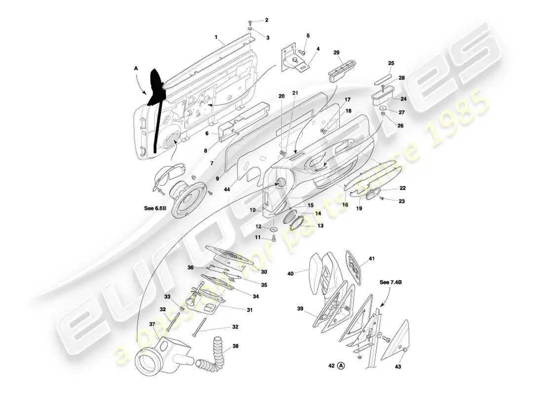 aston martin db7 vantage (2003) diagrama de piezas de marcos, accesorios y sellos de puertas