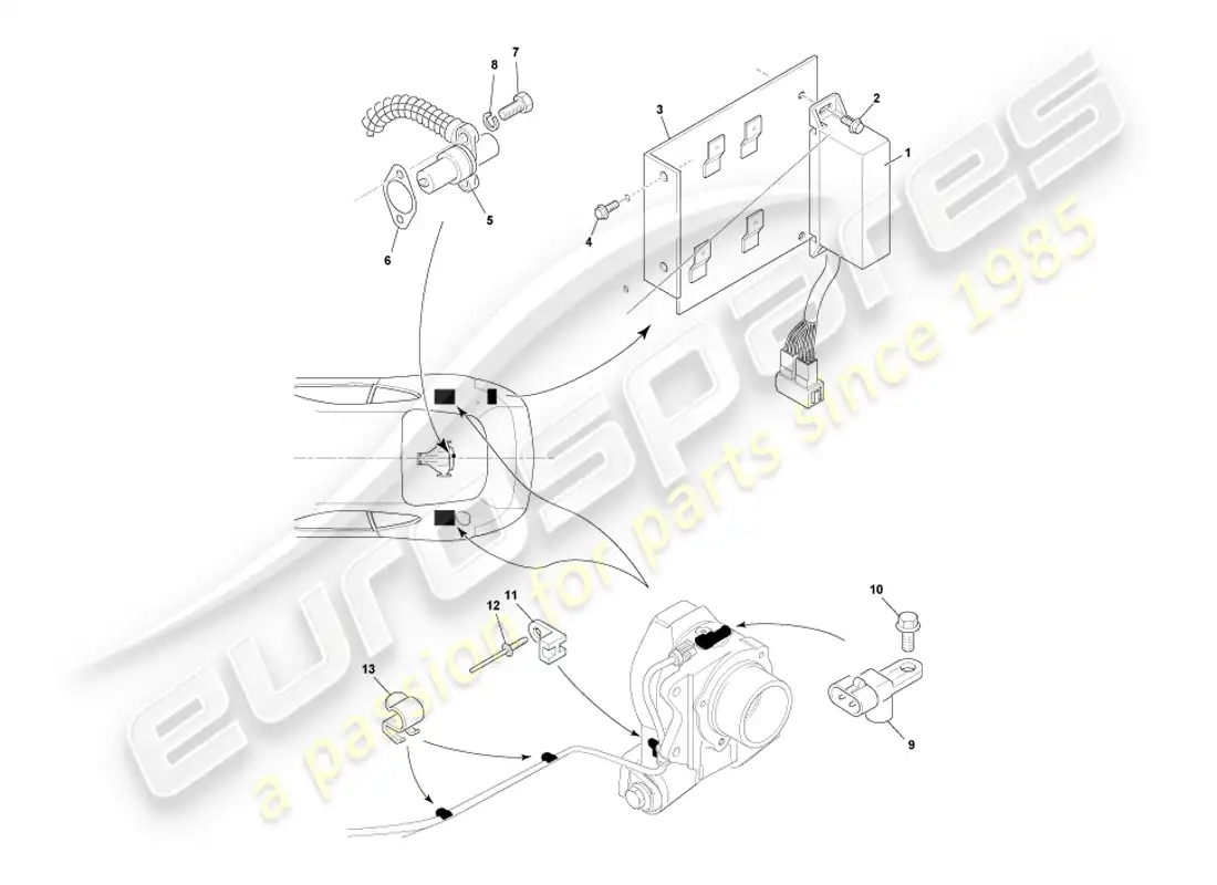 aston martin db7 vantage (2003) diagrama de piezas de los componentes montados hacia atrás
