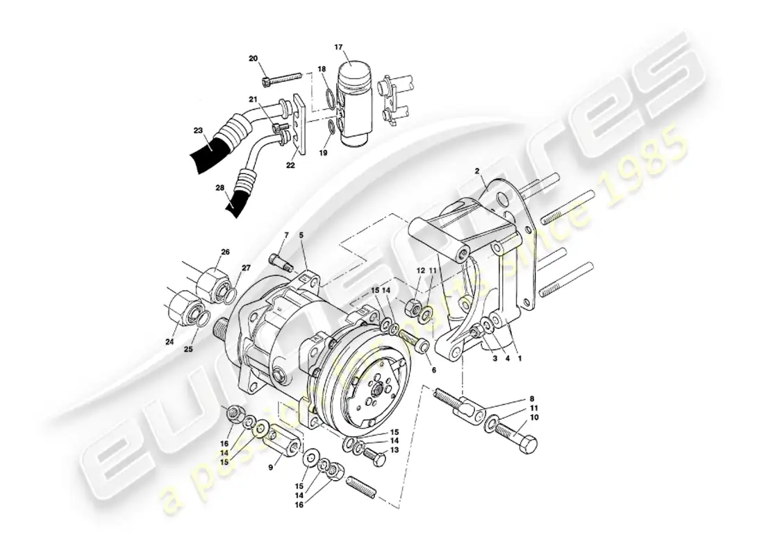 aston martin v8 volante (1997) instalación del compartimiento del motor diagrama de piezas
