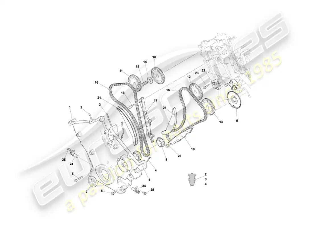 aston martin vanquish (2006) cubierta frontal, cadenas y piñones diagrama de piezas