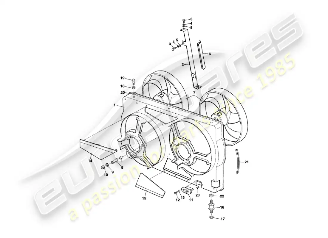 aston martin v8 coupe (2000) cubierta del ventilador del radiador diagrama de piezas
