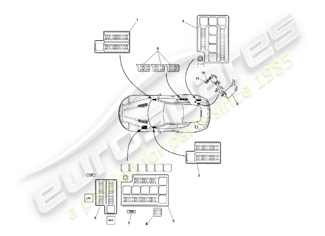 aston martin vanquish (2007) fusibles diagrama de piezas