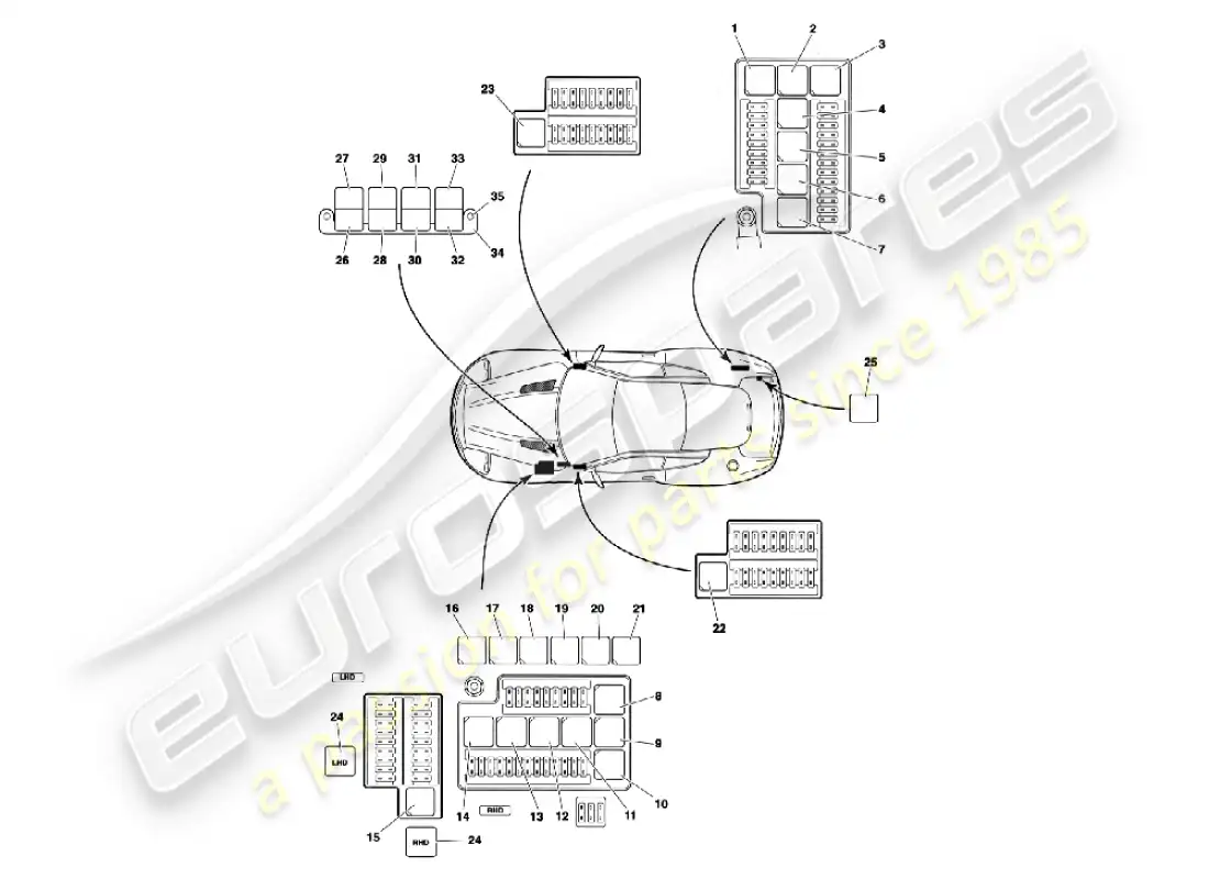 aston martin vanquish (2007) relés diagrama de piezas