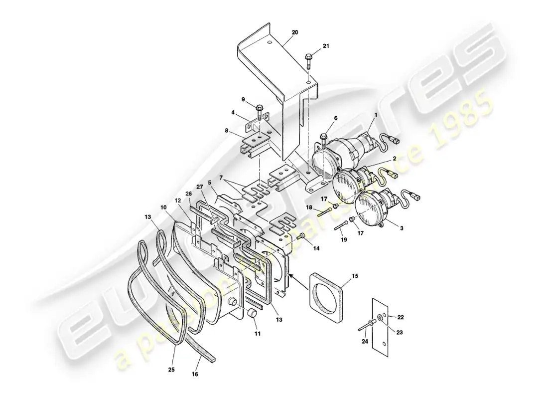 aston martin v8 coupe (1999) faros diagrama de piezas