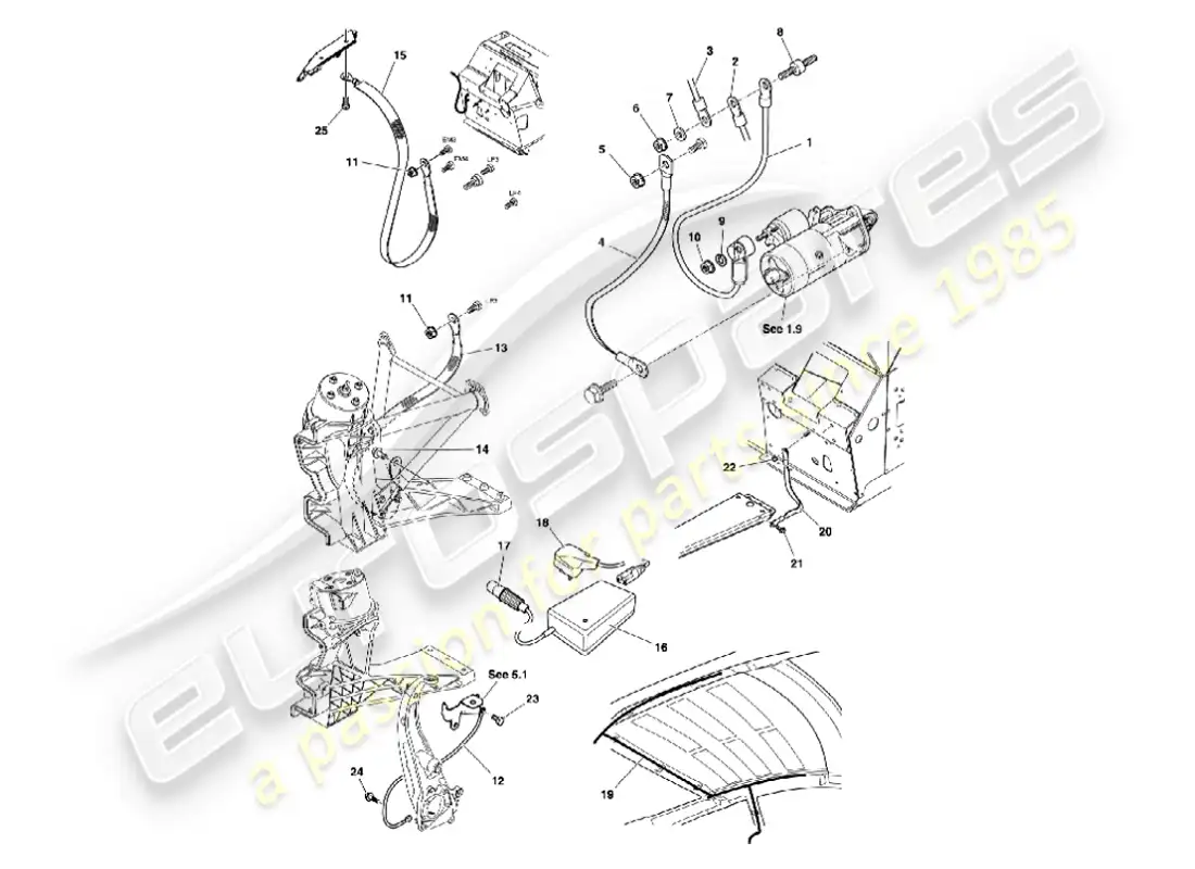 aston martin vanquish (2007) diagrama de piezas de batería y cables