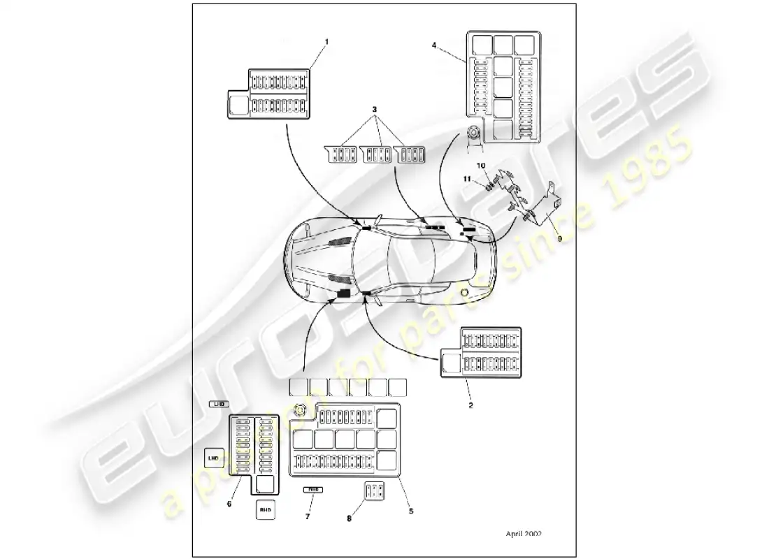 aston martin vanquish (2001) fusibles diagrama de piezas