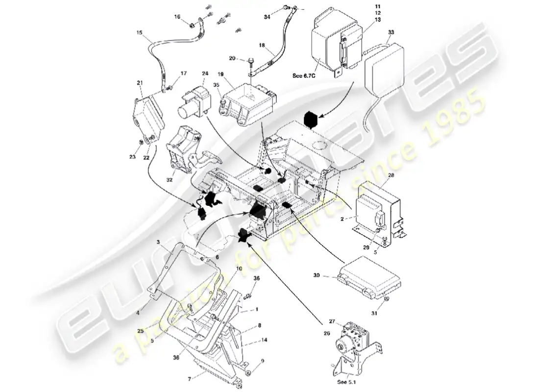 aston martin vanquish (2001) módulos de control electrónico diagrama de piezas