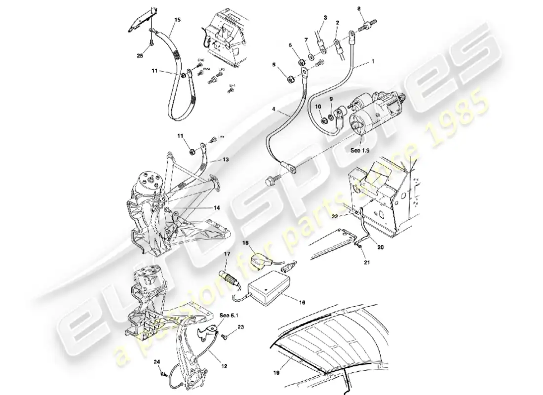 aston martin vanquish (2001) batería y cables diagrama de piezas
