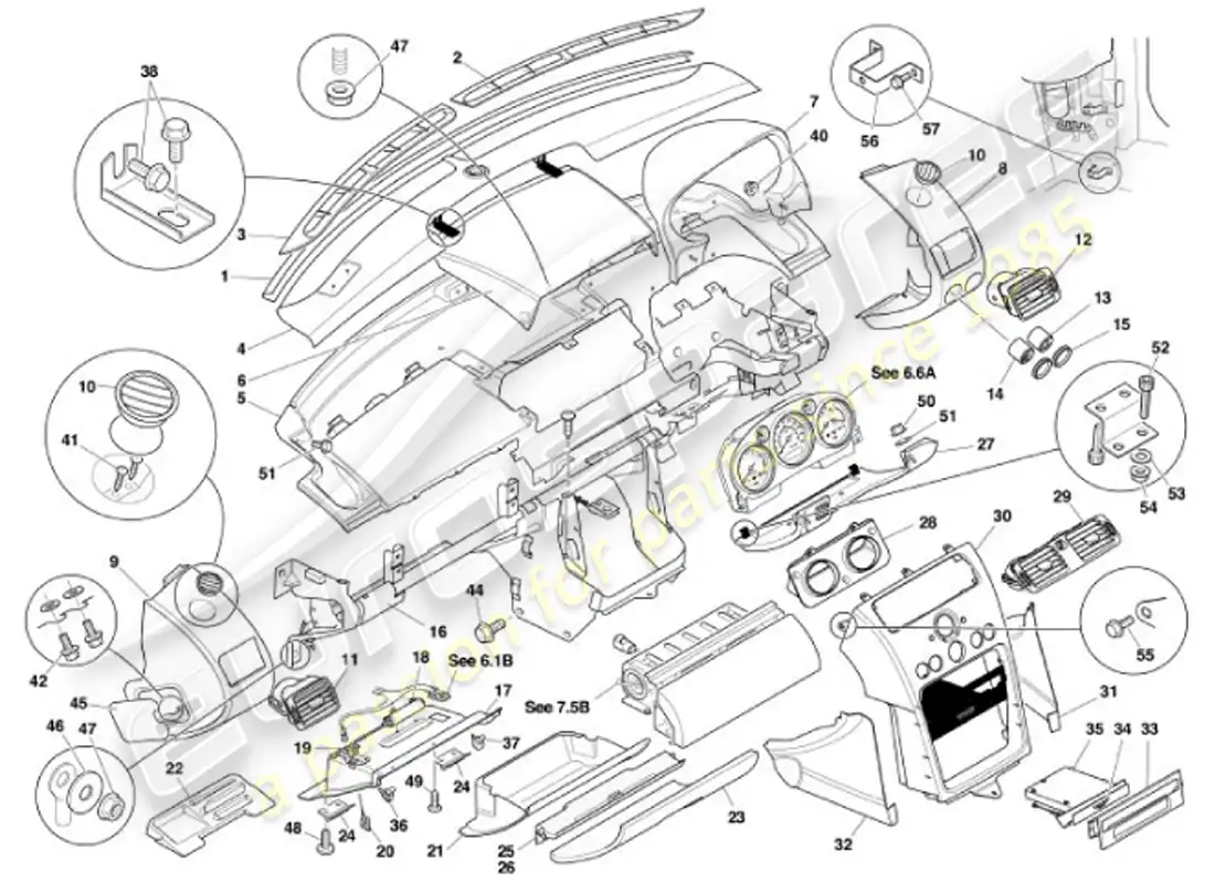 aston martin vanquish (2001) fasci y recorte diagrama de piezas