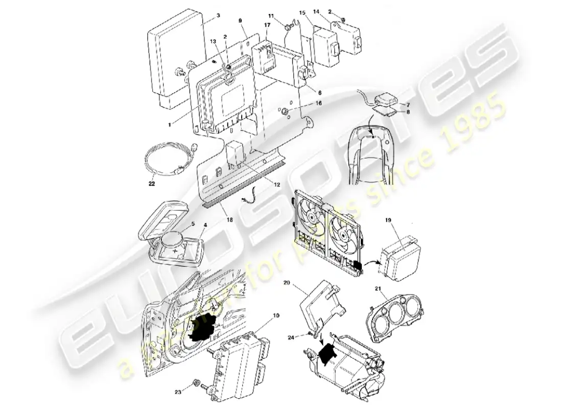 aston martin vanquish (2001) módulos de control electrónico diagrama de piezas