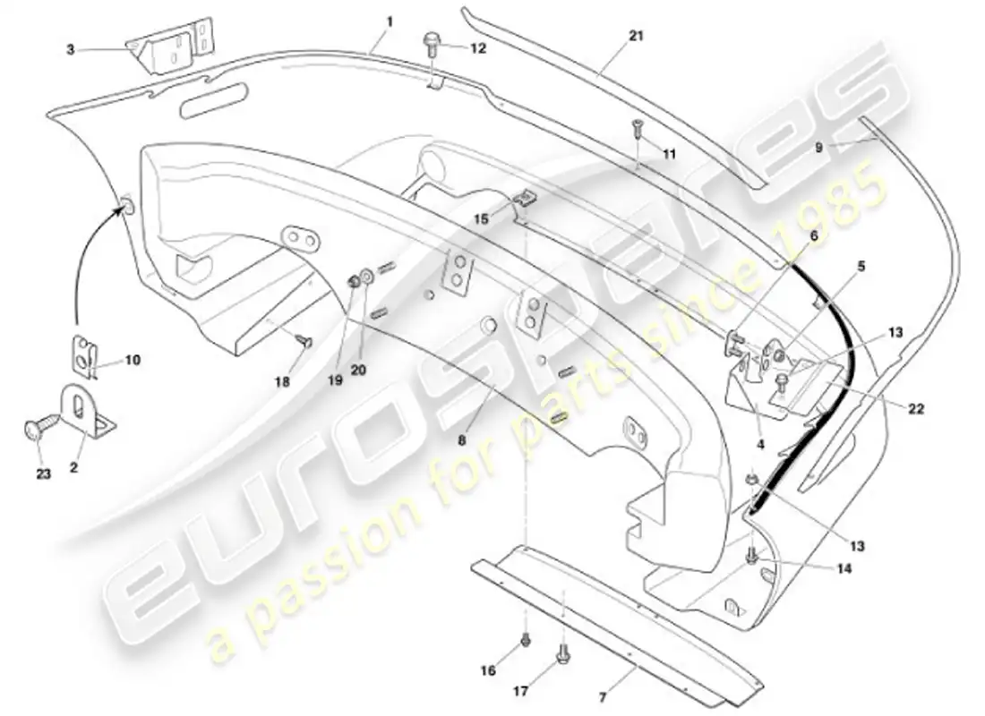 aston martin vanquish (2001) parachoques trasero diagrama de piezas