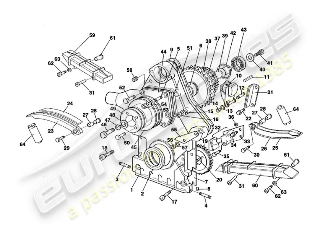aston martin v8 volante (2000) caja de distribución, bomba de agua y ruedas dentadas diagrama de piezas