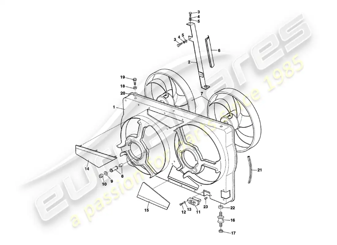 aston martin v8 volante (2000) cubierta del ventilador del radiador diagrama de piezas