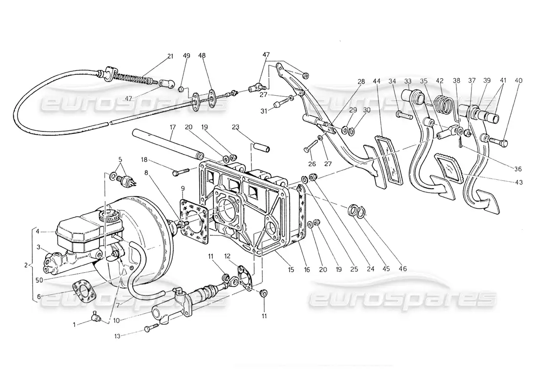 maserati 228 conjunto de pedal - diagrama de pieza de la bomba del embrague del servofreno (rhd)