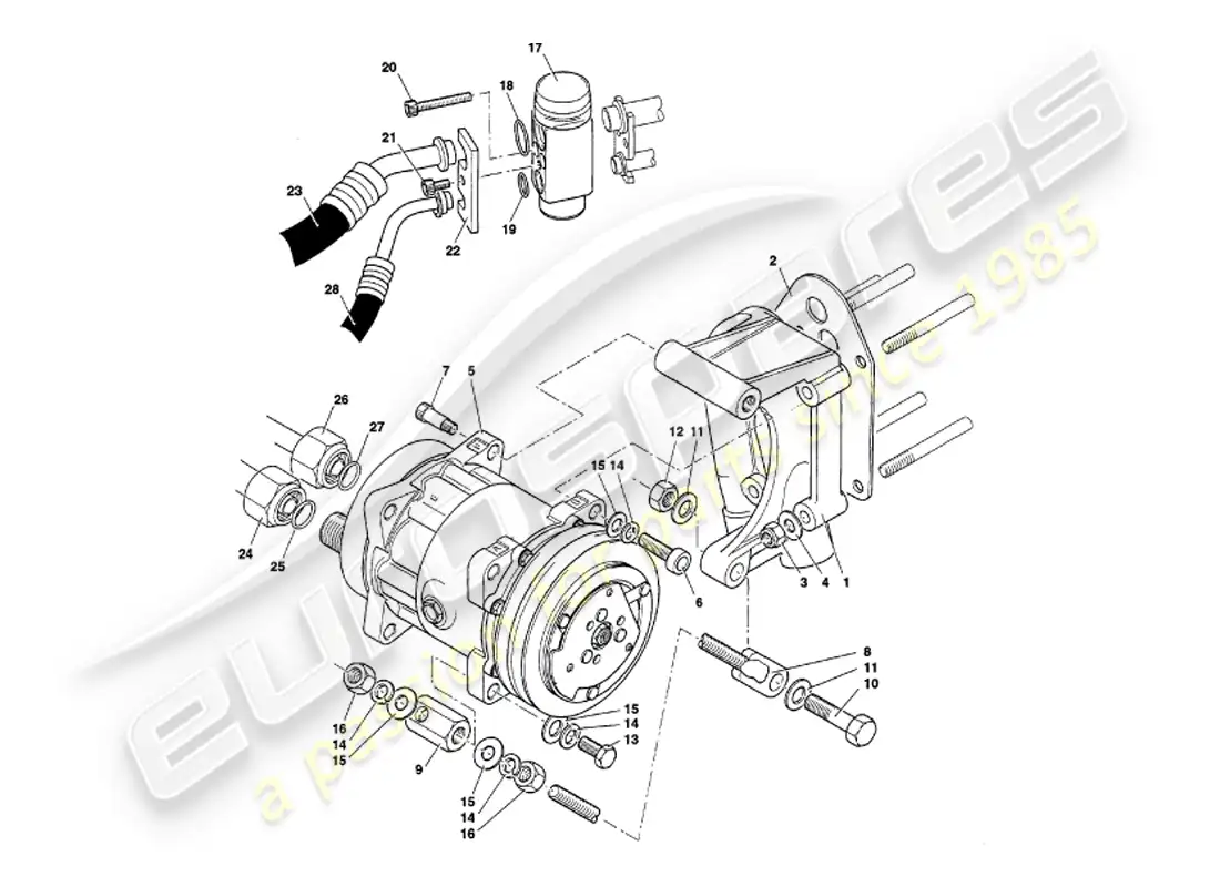aston martin v8 volante (1999) instalación del compartimiento del motor diagrama de piezas