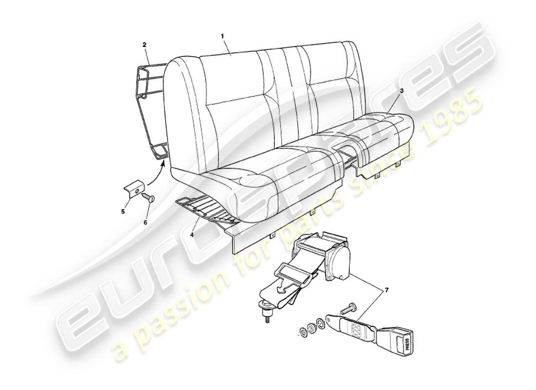 aston martin v8 volante (1999) diagrama de piezas de asientos y cinturones traseros