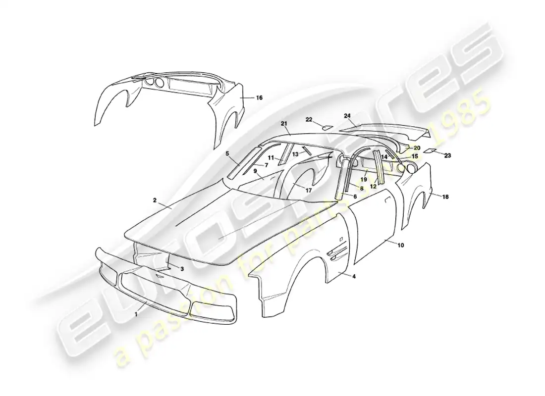 aston martin v8 coupe (2000) paneles de carrocería diagrama de piezas