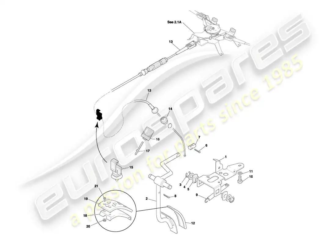aston martin db7 vantage (2003) diagrama de piezas del engranaje del pedal y del acelerador a la derecha