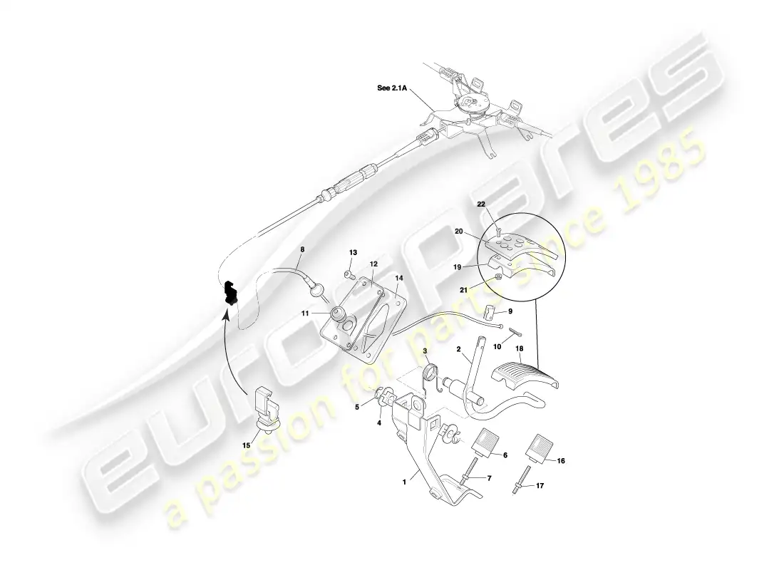 aston martin db7 vantage (2003) diagrama de piezas del engranaje del pedal y del acelerador lhd