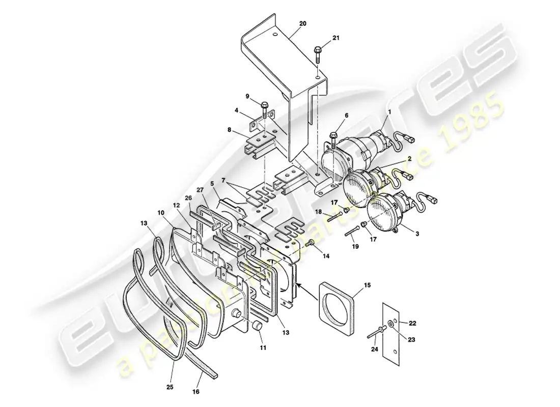 aston martin v8 volante (1999) faros diagrama de piezas