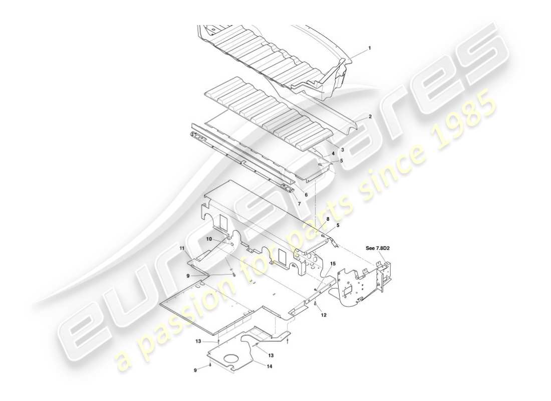 aston martin vanquish (2002) diagrama de piezas del deflector de calor y protectores