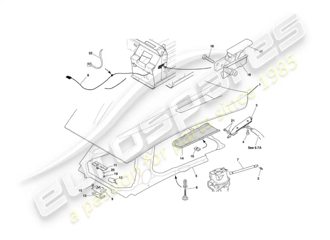 aston martin vanquish (2003) capó diagrama de piezas