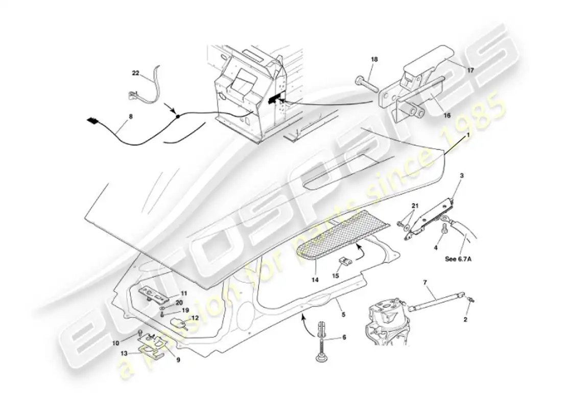 aston martin vanquish (2007) diagrama de piezas del capó