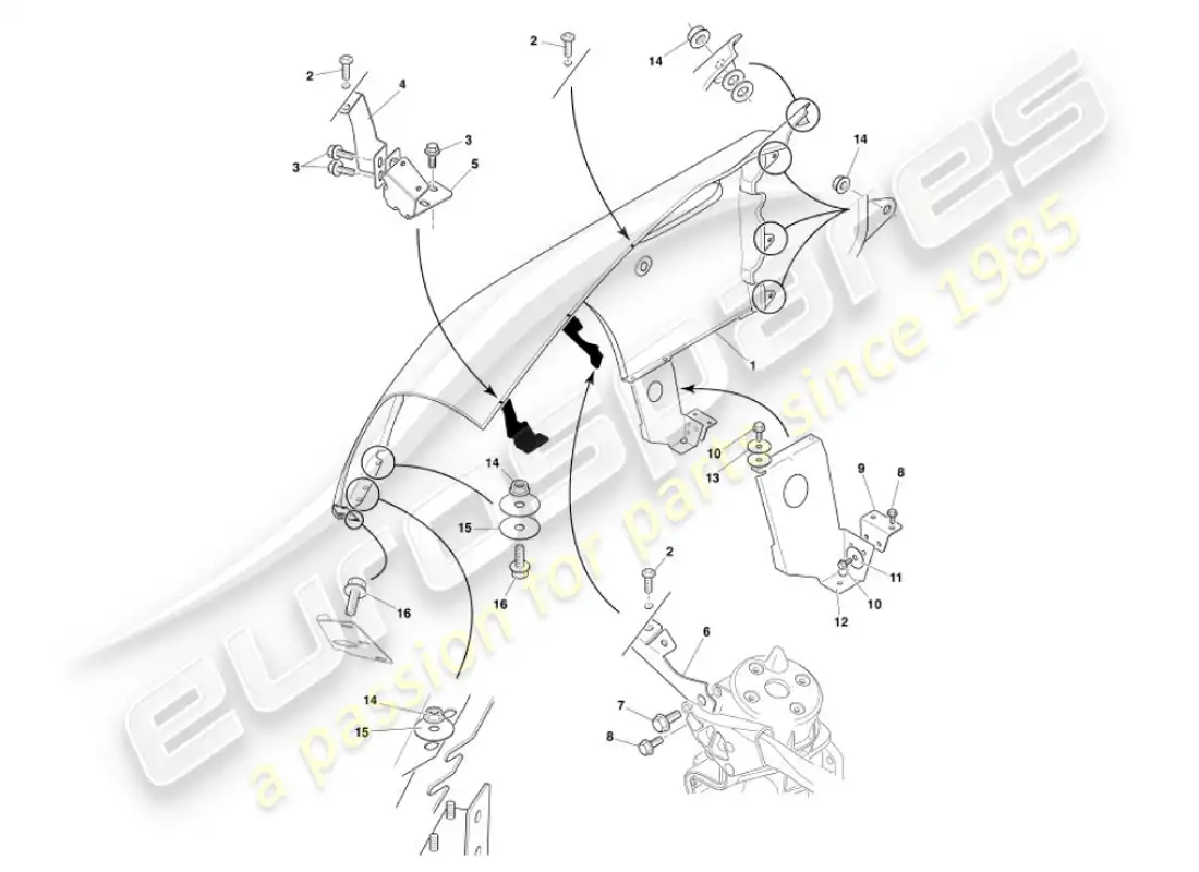 aston martin vanquish (2007) diagrama de piezas de las alas delanteras