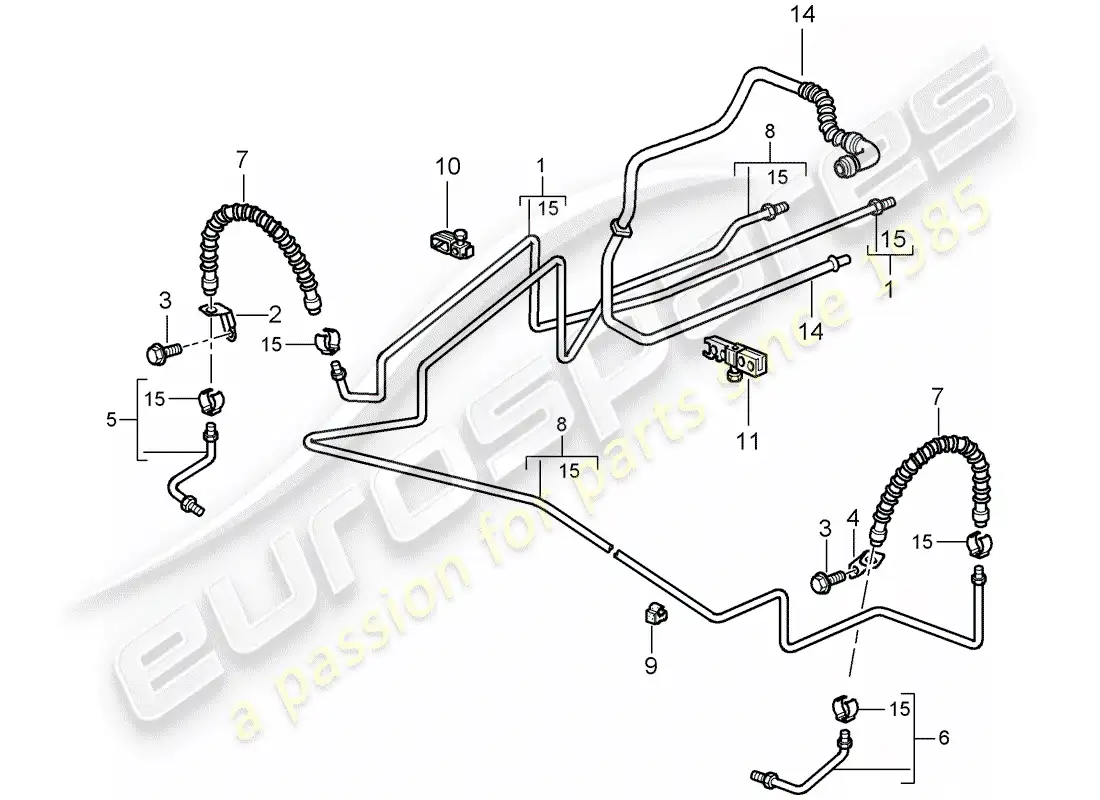 porsche 2008 (987 boxster) línea de freno diagrama de piezas