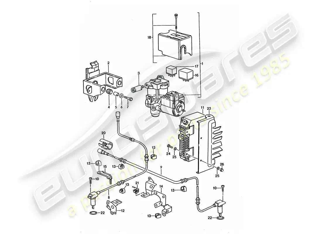 porsche 1994 (928) grupo hidráulico - sensor de velocidad - módulo de control electrónico - sistema de freno antibloqueo -abdominales- diagrama de piezas