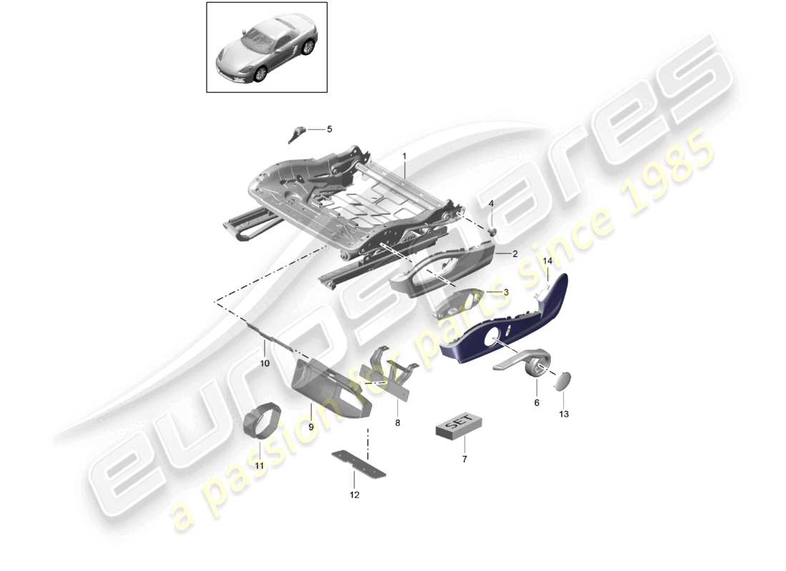 porsche 2024 (718 boxster) estructura del asiento asiento deportivo accesorios soporte extintores diagrama de piezas
