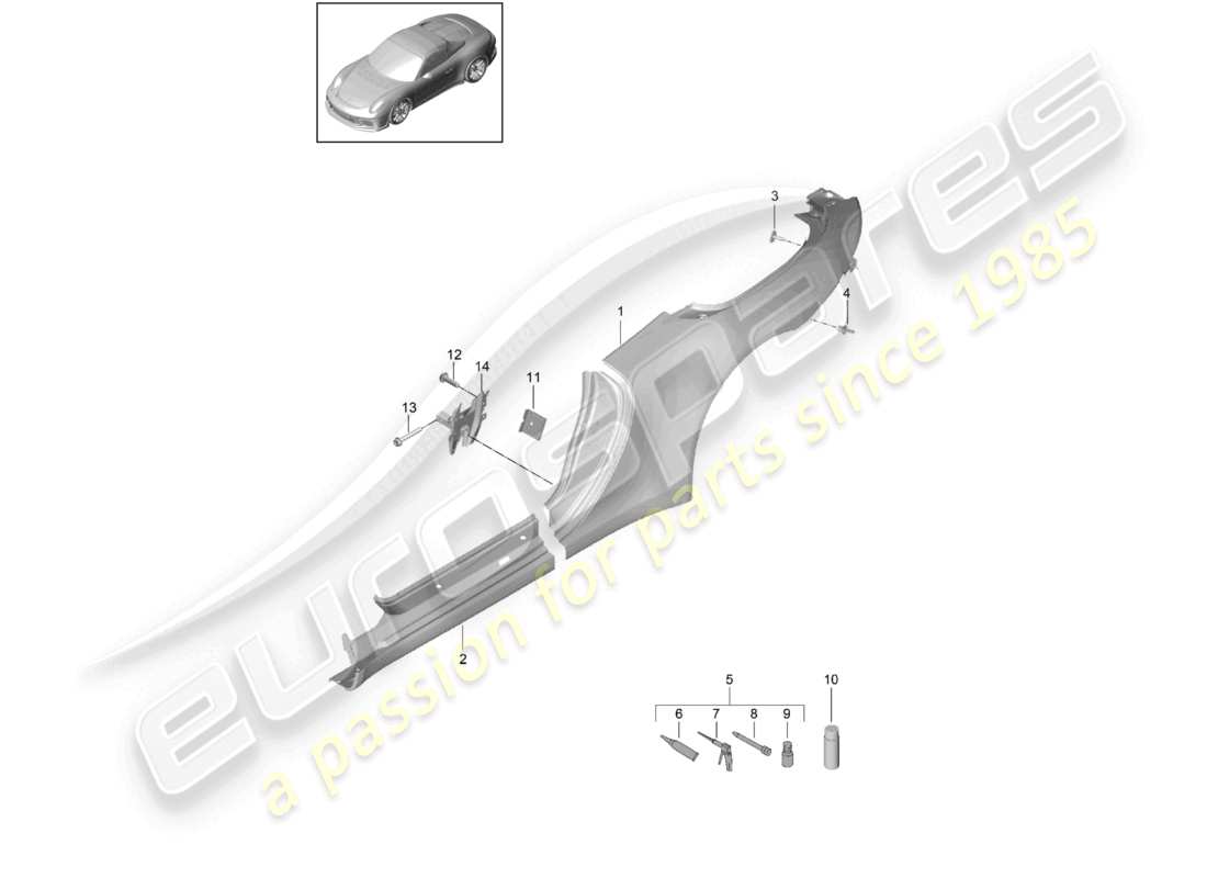 porsche 2021 (991-2 r/gt3/rs) pieza lateral pieza seccional - panel lateral diagrama de piezas