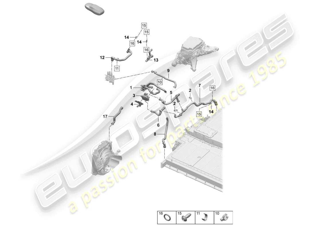 porsche 2025 (taycan 9j1-2) refrigeración de la transmisión eje delantero batería de alto voltaje diagrama de piezas