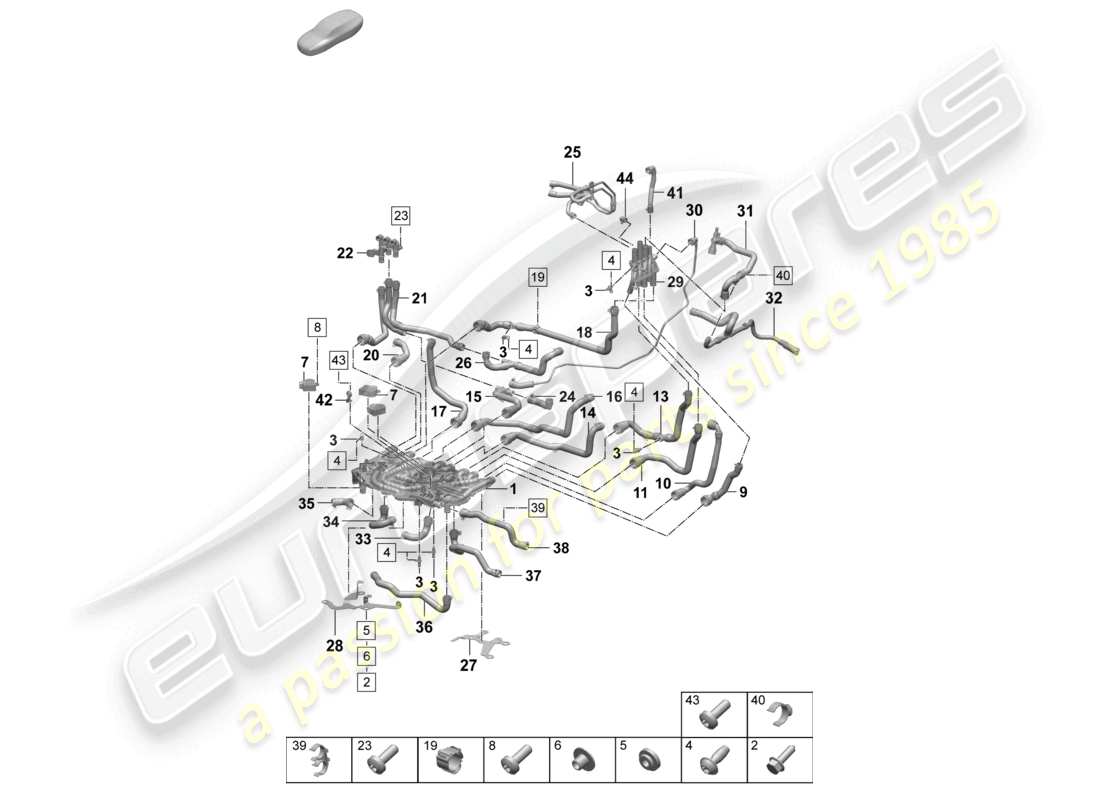 porsche 2025 (taycan 9j1-2) diagrama de piezas del distribuidor de refrigerante delantero del tubo de refrigerante