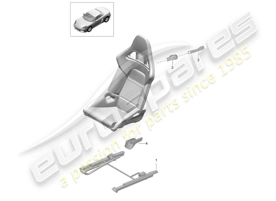 porsche 2024 (718 boxster) asiento de cubo plegable (completo) ya no disponible diagrama de piezas