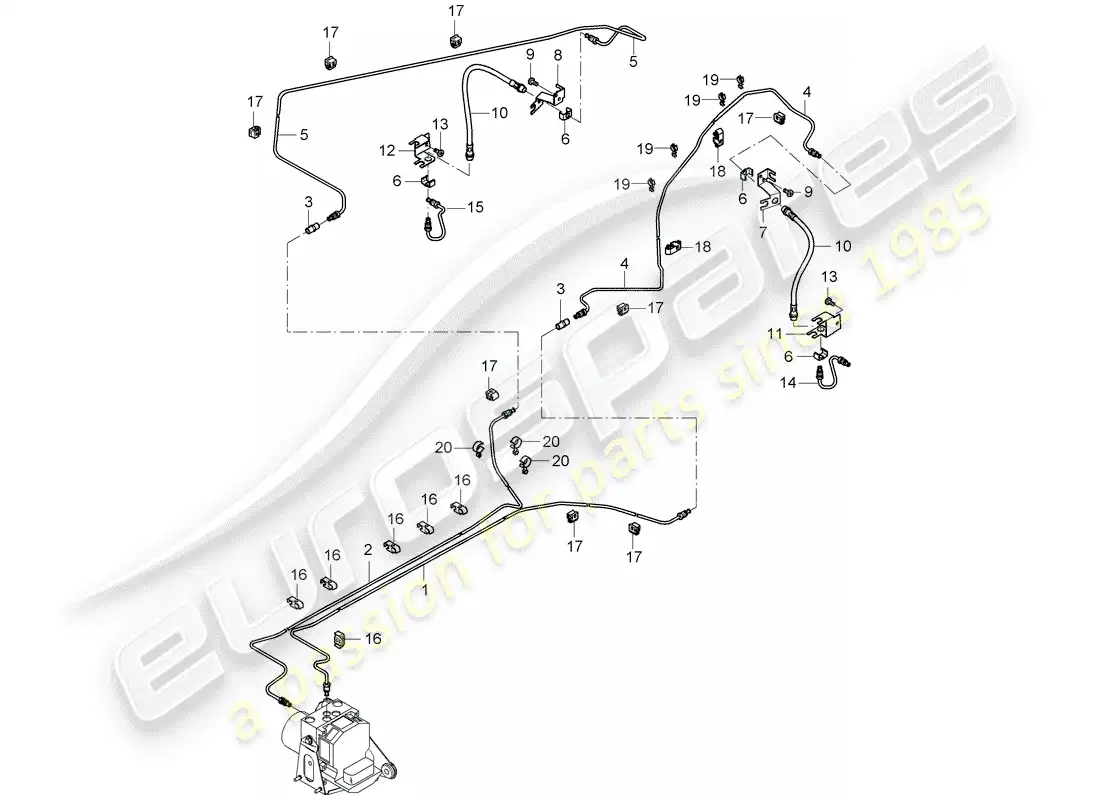 porsche 2005 (carrera gt) línea de freno - bajos - eje trasero diagrama de piezas