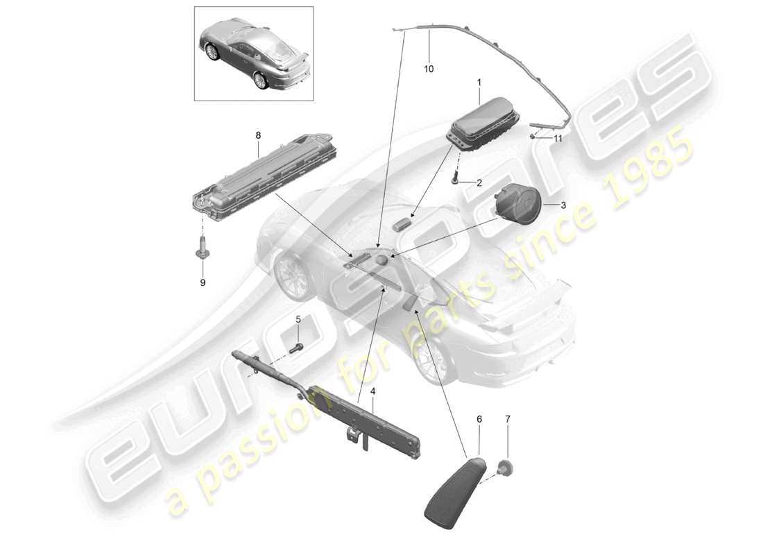 porsche 2021 (991-2 r/gt3/rs) diagrama de piezas del airbag