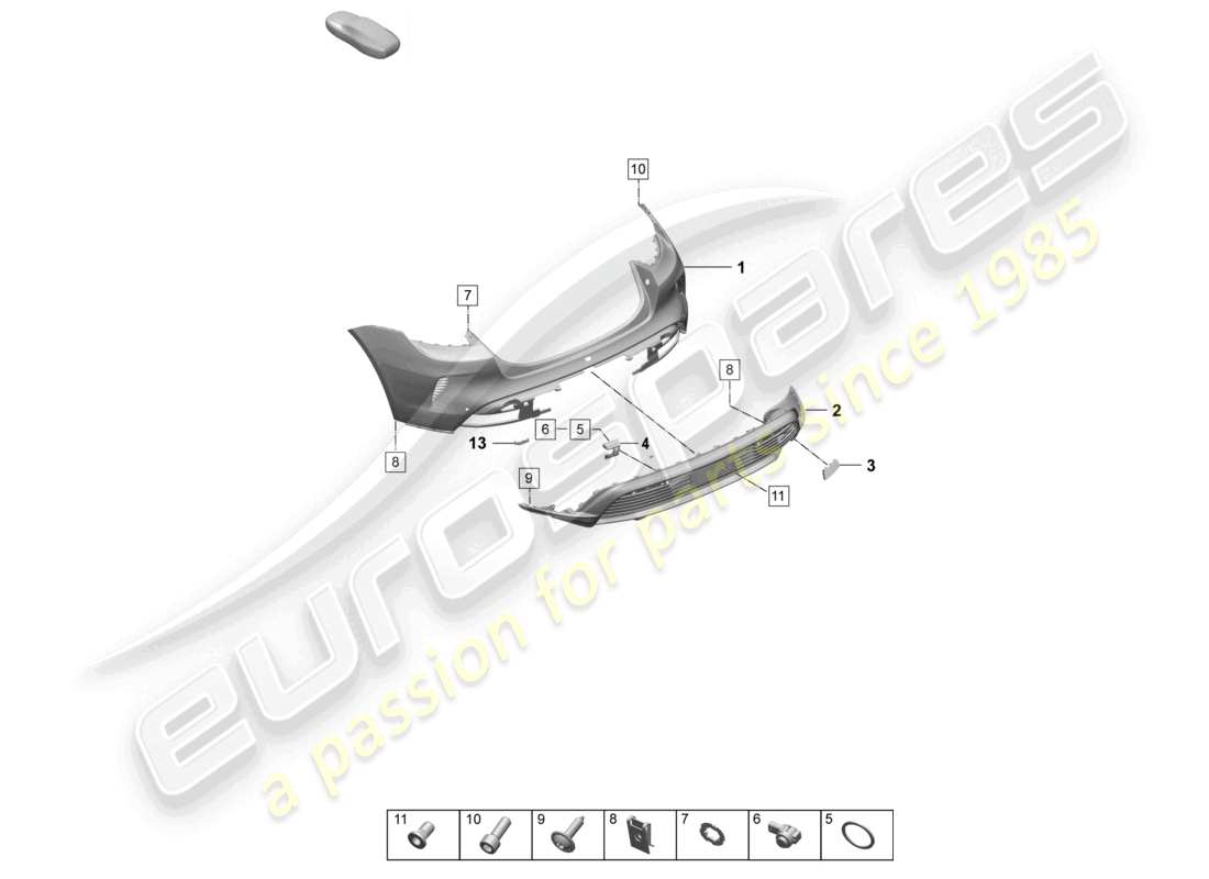 porsche 2025 (taycan 9j1-2) parachoques trasero para variante de equipamiento: básico sport turismo st diagrama de piezas