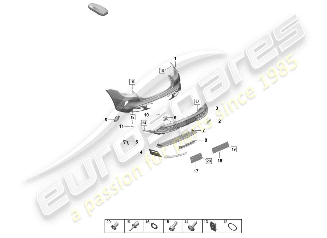 porsche 2026 (taycan 9j1-2) diagrama de piezas del modelo especial del parachoques trasero