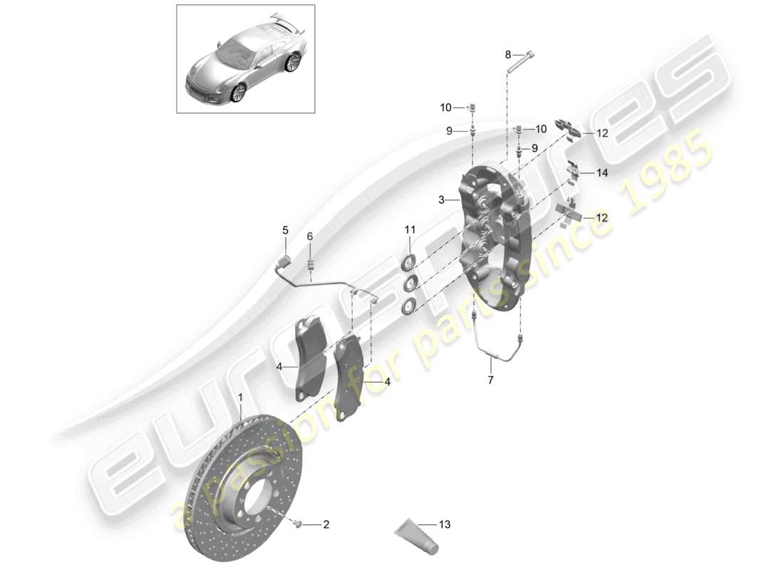 porsche 2021 (991-2 r/gt3/rs) freno de disco pccb eje delantero d - mj 2018>> diagrama de piezas