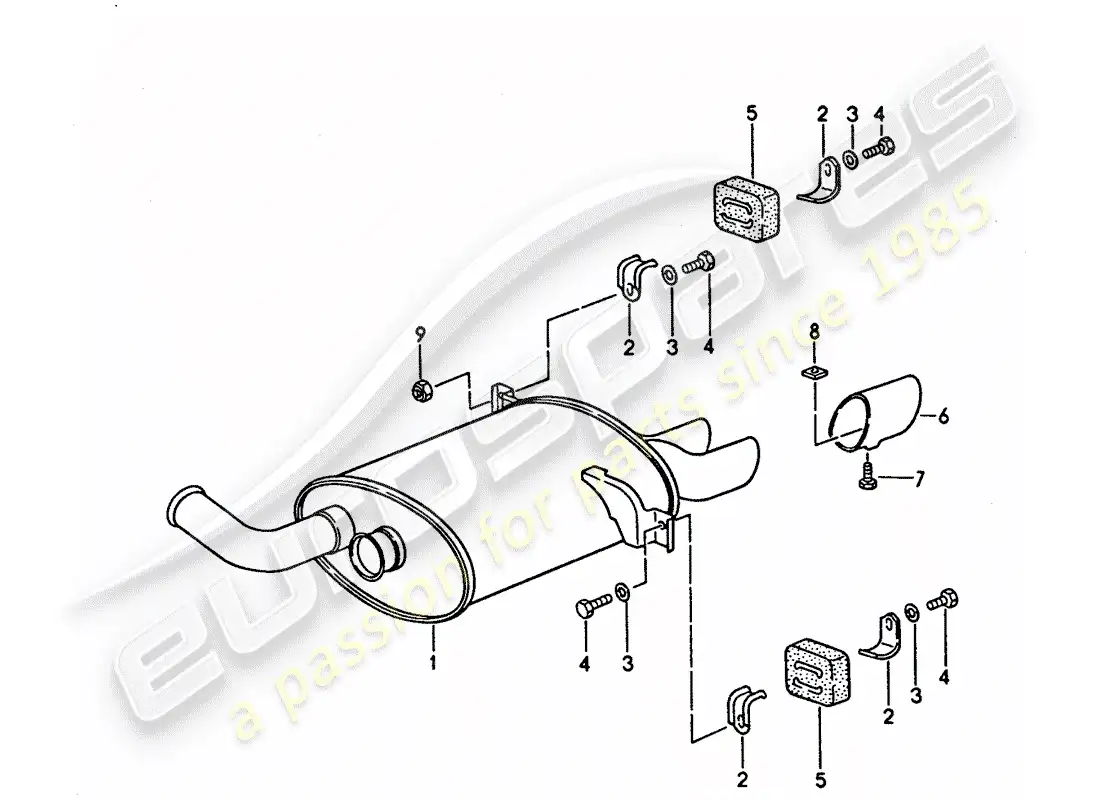 porsche 1992 (928) sistema de escape - silenciador - escape diagrama de piezas