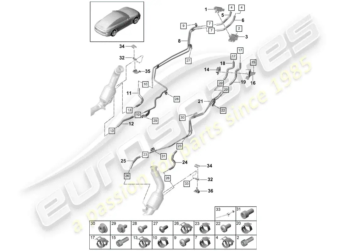 porsche 2018 (panamera 971-1) sistema de escape diagrama de piezas