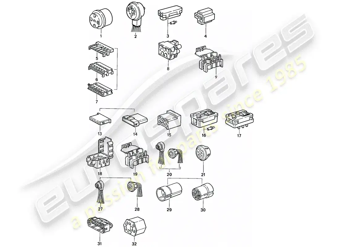porsche 1988 (944) carcasa del conector diagrama de piezas