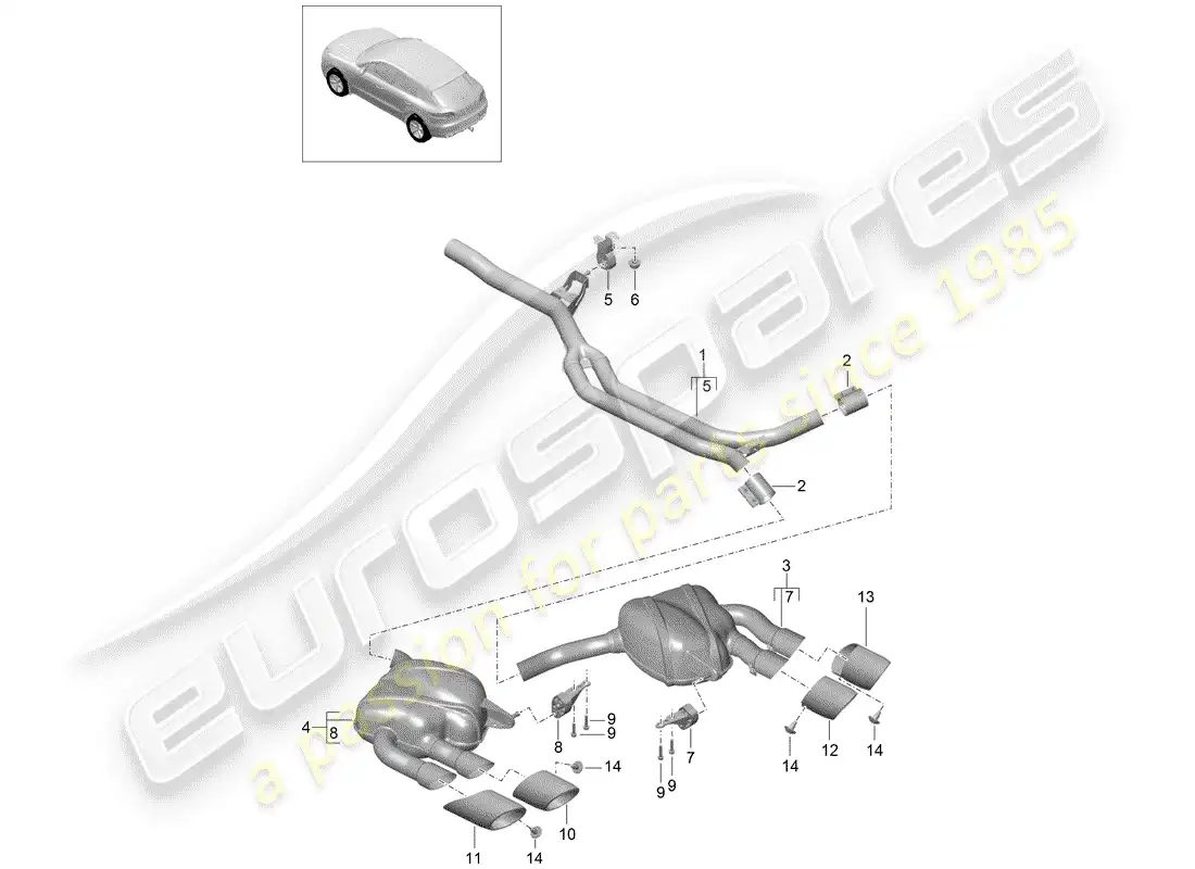 porsche 2018 (macan) sistema de escape diagrama de piezas
