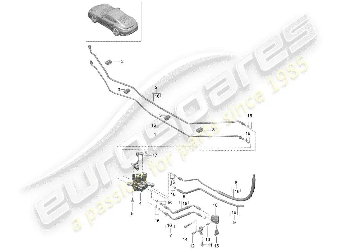 porsche 2016 (991-1 turbo) línea hidráulica diagrama de piezas