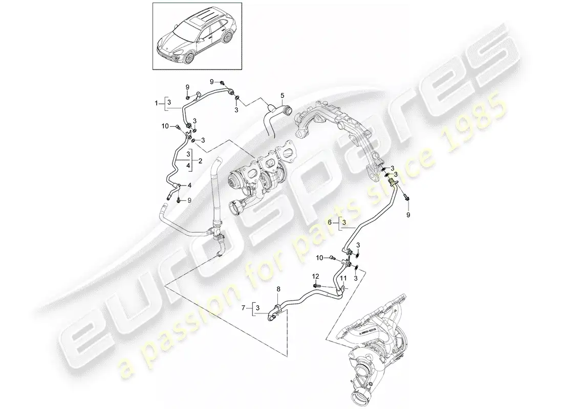 porsche 2016 (cayenne e2 92a) tubo de agua diagrama de piezas