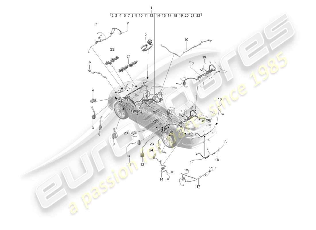 porsche 2021 (991-2 r/gt3/rs) mazos de cables arnés de cableado del habitáculo y de la sección parcial d - mj 2018>> diagrama de piezas