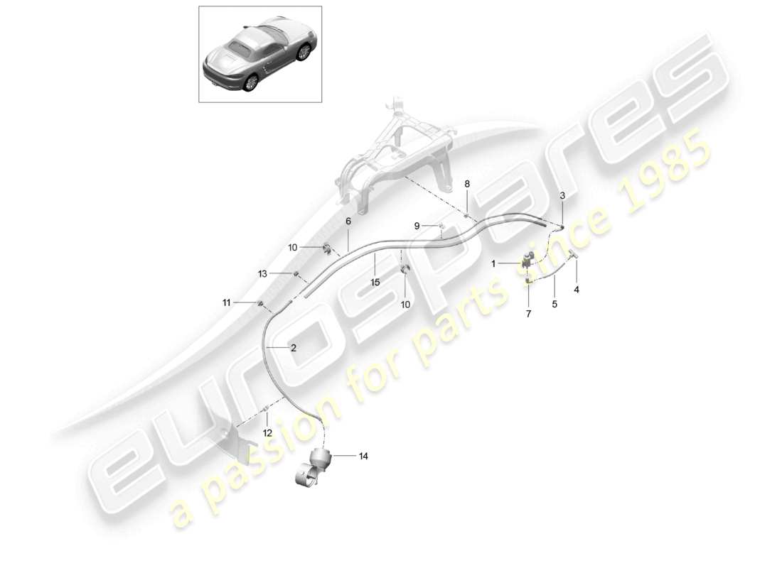 porsche 2023 (718 boxster) diagrama de piezas de la unidad de control de la aleta de escape del sistema de escape deportivo