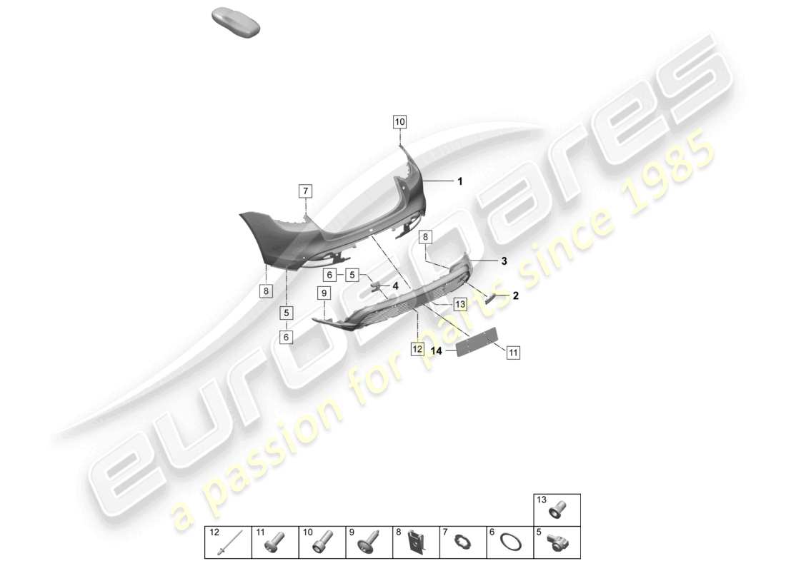 porsche 2025 (taycan 9j1-2) parachoques trasero para variante de equipamiento: básico diagrama de piezas